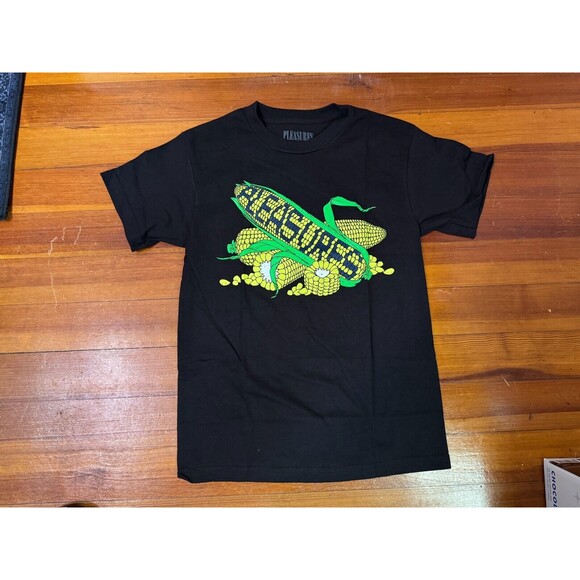 PLEASURES Corn T-Shirt Black Graphic Tee Logo BRAND NEW - Men's Small - Picture 2 of 5